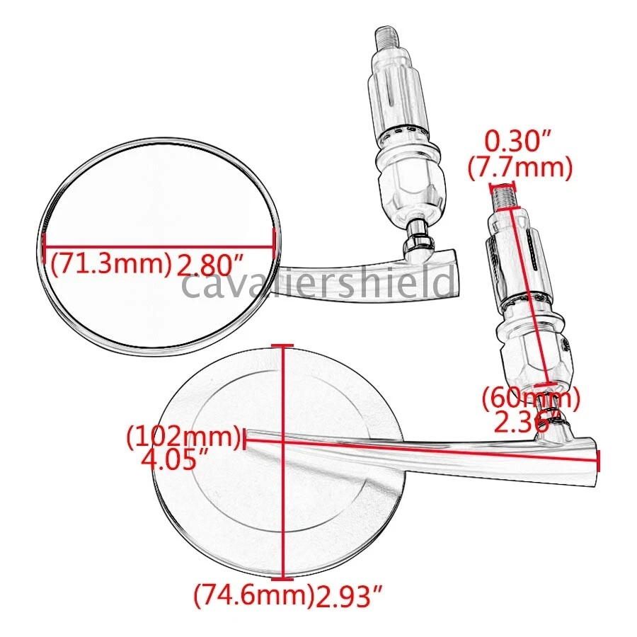 Pair 7/8" 22mm Motorcycle Handle Bar End Rearview Mirrors+Brown Rubber Hand Grip — 第 2/4 张图片