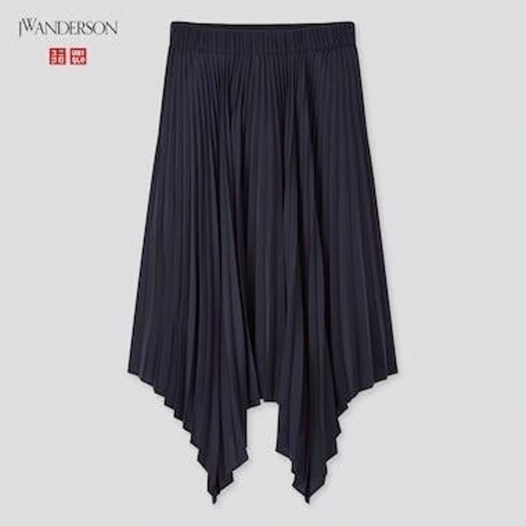 Uniqlo x JW Anderson Design Hem Asymmetrical Pleated Skirt in Navy