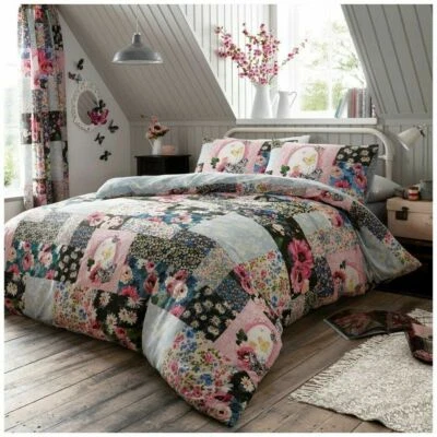 Patchwork Duvet Set Floral Bedding Printed Quilt Cover & Pillow Cases ELLIS MULT