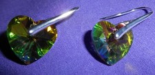 RAINBOW CRYSTAL HEART EARRINGS with Silver Plated Ear Wires VALENTINE S DAY