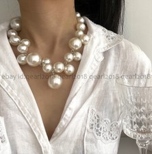 Women's White South Sea Shell Pearl Round Beads Pendant Cluster Necklace 14-32''
