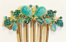 Bridal Hair Slide Butterfly Design Hair Comb in Rhinestones and Imitation Jade