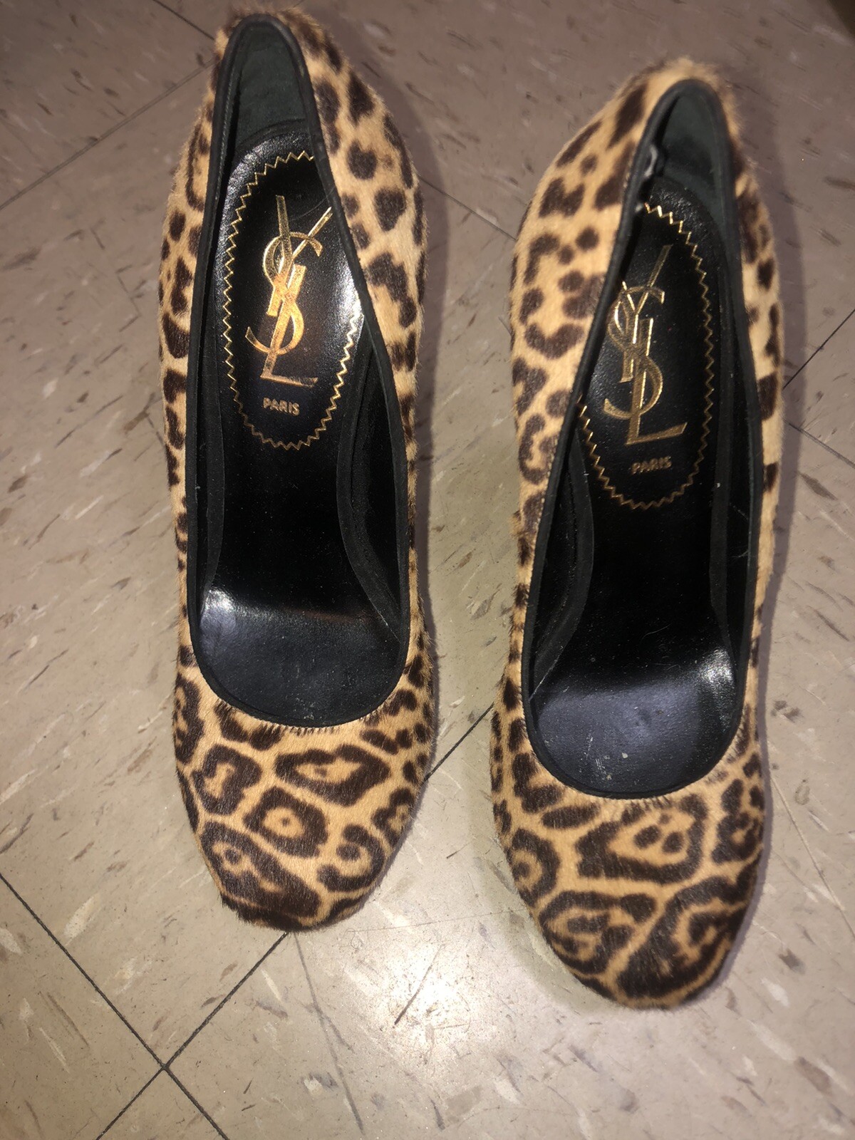 YSL YVES SAINT LAURENT LEOPARD PRINT TRIBTOO PUMPS 34 1 2 34.5 4.5