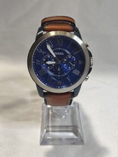 New Fossil Men's Grant Chronograph Light Brown Leatger Strap 44mm Blue Dial