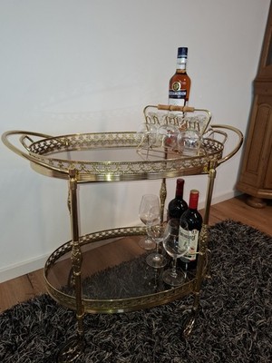 Luxuriöser Vintage-Barwagen , Regency Stil, Messing und Glas, makelloser Zustand