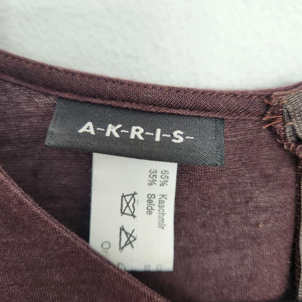 Blusa Top AKRIS Para Mujer US 16 Marrón Cachemira Mezcla Seda Manga Larga Foto 3 de 4