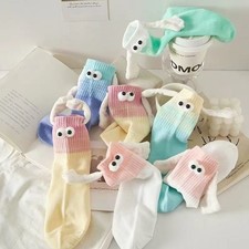 Magnetic Holding Hands Eye Decor Best Friend Cute Cartoon Crew Socks 1/2 pairs