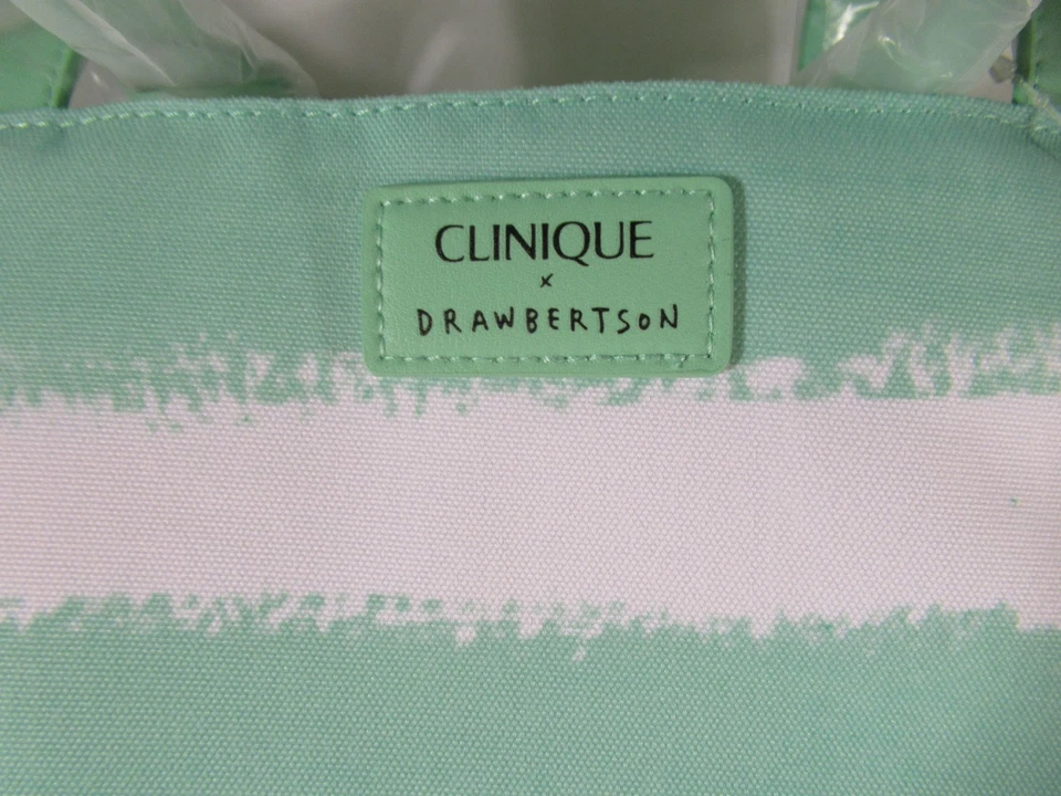 Clinique Tote Bag Book Beach Bag Mint Green and White Craft Grocery Reusable NWT - Image 2 of 4