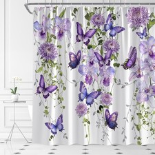 Flower Butterfly Shower Curtain Purple Floral Watercolor Butterflies Fantasy ...