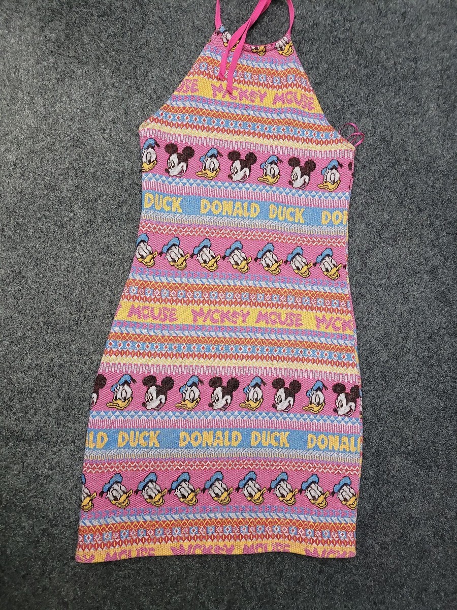 Zara Disney Dress Womens Small Pink Halter Mini Knit Mickey Mouse