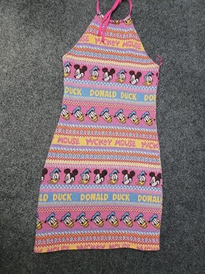 Zara Disney Dress Womens Small Pink Halter Mini Knit Mickey Mouse Donald Duck
