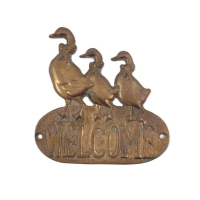 Vintage 1987 Upper Deck Cast Brass Welcome Plaque 3 Ducks Geese Wall Door Sign