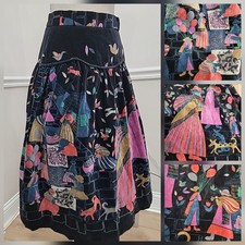 VTG'70's Very Rare Green Chee Fashion Velvet Novelty Print Skirt Japan