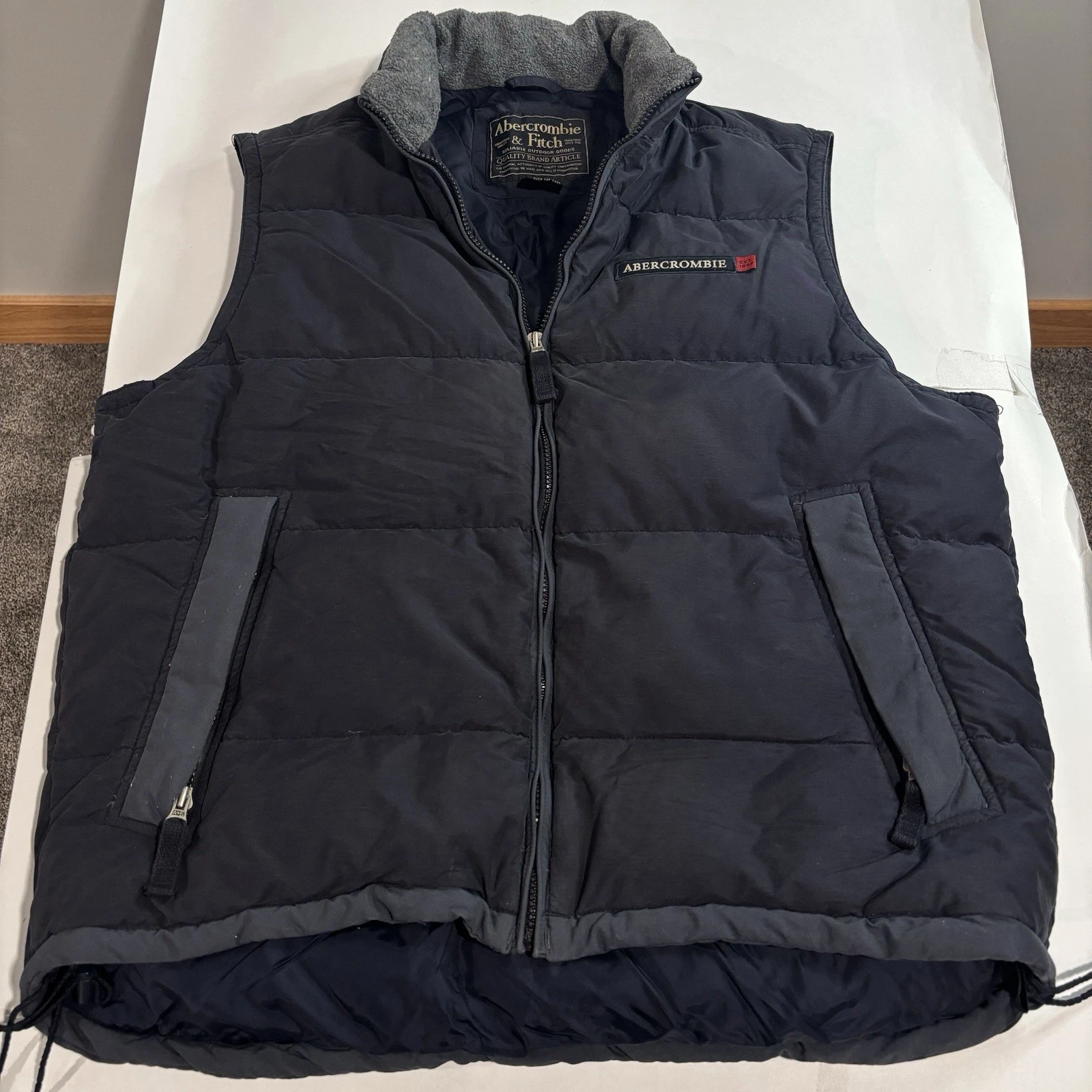 Y2K Abercrombie & Fitch Full Zip Goose Down Blue Puffer Vest Mens Sz Large VTG