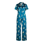 Joyspun Women’s Satin Top and Pants Pajama Set, 2-Piece, Size SMALL BLUE TIGERS