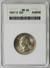 1947-S Washington Quarter Silver 25C MS 64 ANACS small old holder