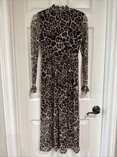 One Clothing XS Midi Dress Long Sleeve Animal Print Mesh Half Lined - SEE NOTE