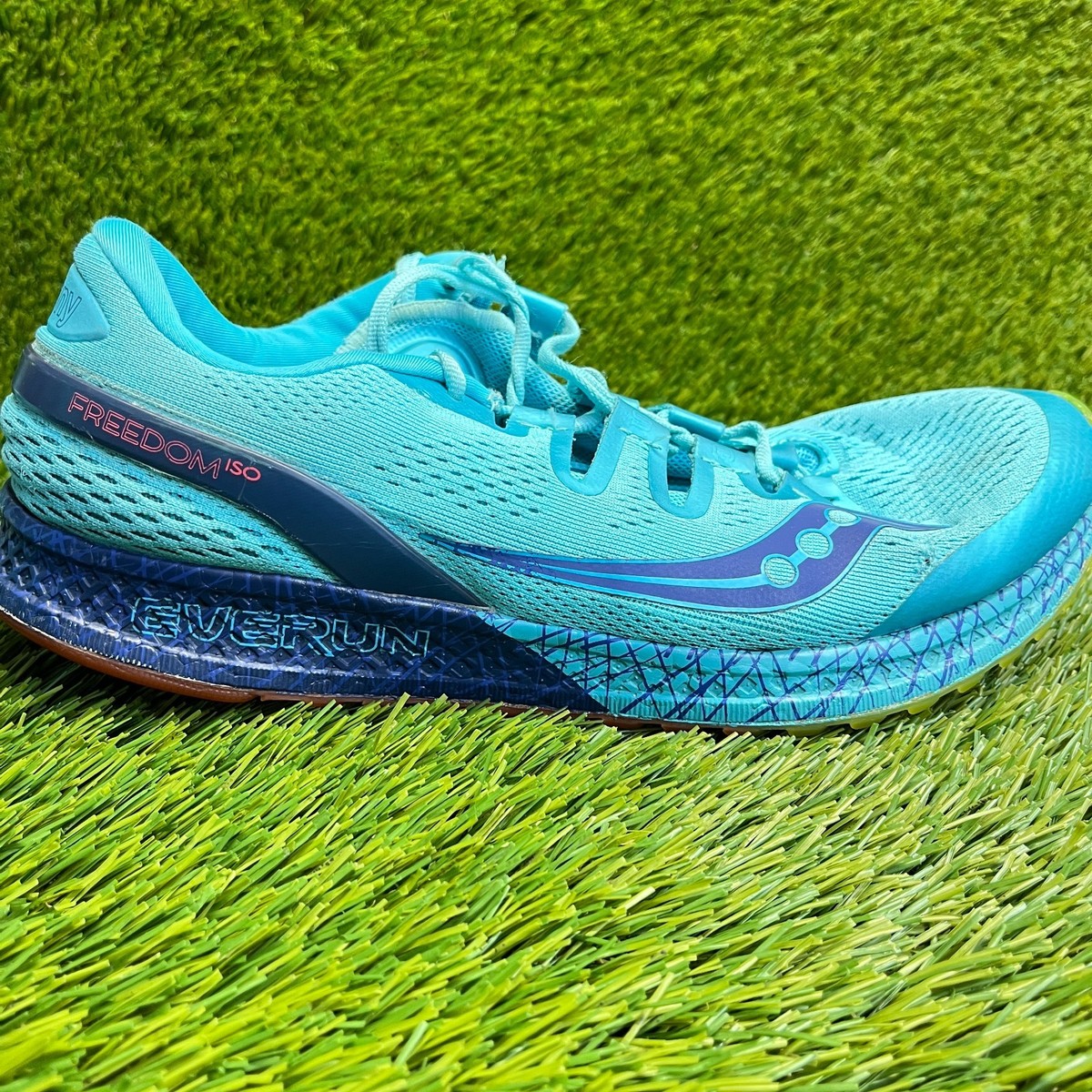 １３ Saucony Freedom ISO Womens Size 11 Blue Citron Athletic Running