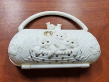 Vintage 1950's Child Novelty Hard Plastic White Purse with Kittens in a Basket
