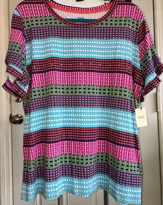 $49 NWT 1X  RAFAELLA MINI  STUDS BLUE PINK RED & GREEN  TOP  BLOUSE #DB