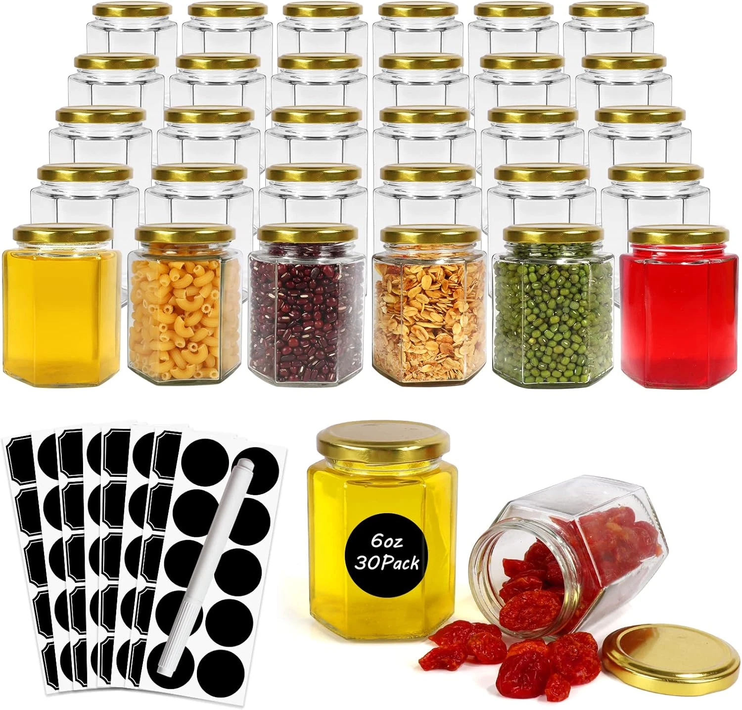 30 Pack 6Oz Hexagon Glass Jars with Gold Lids, 180Ml Clear Glass Canning Jars Ho
Opens in a new wind