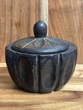 Vintage Hand Carved Wood Wooden Trinket Dish Bowl Lidded Decor 4.25 Diameter