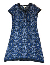 Sundance Lapland Lambswool Sweater Dress Womens S Blue Geometric Nordic Cozy