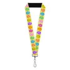 Buckle-Down Lanyard, Easter Eggs Decorated Eggs Yellow Multi Color, Elastic