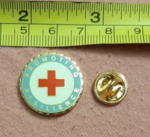 American Red Cross Promoting Resilience Gold Tone Blue Enamel Lapel Pin