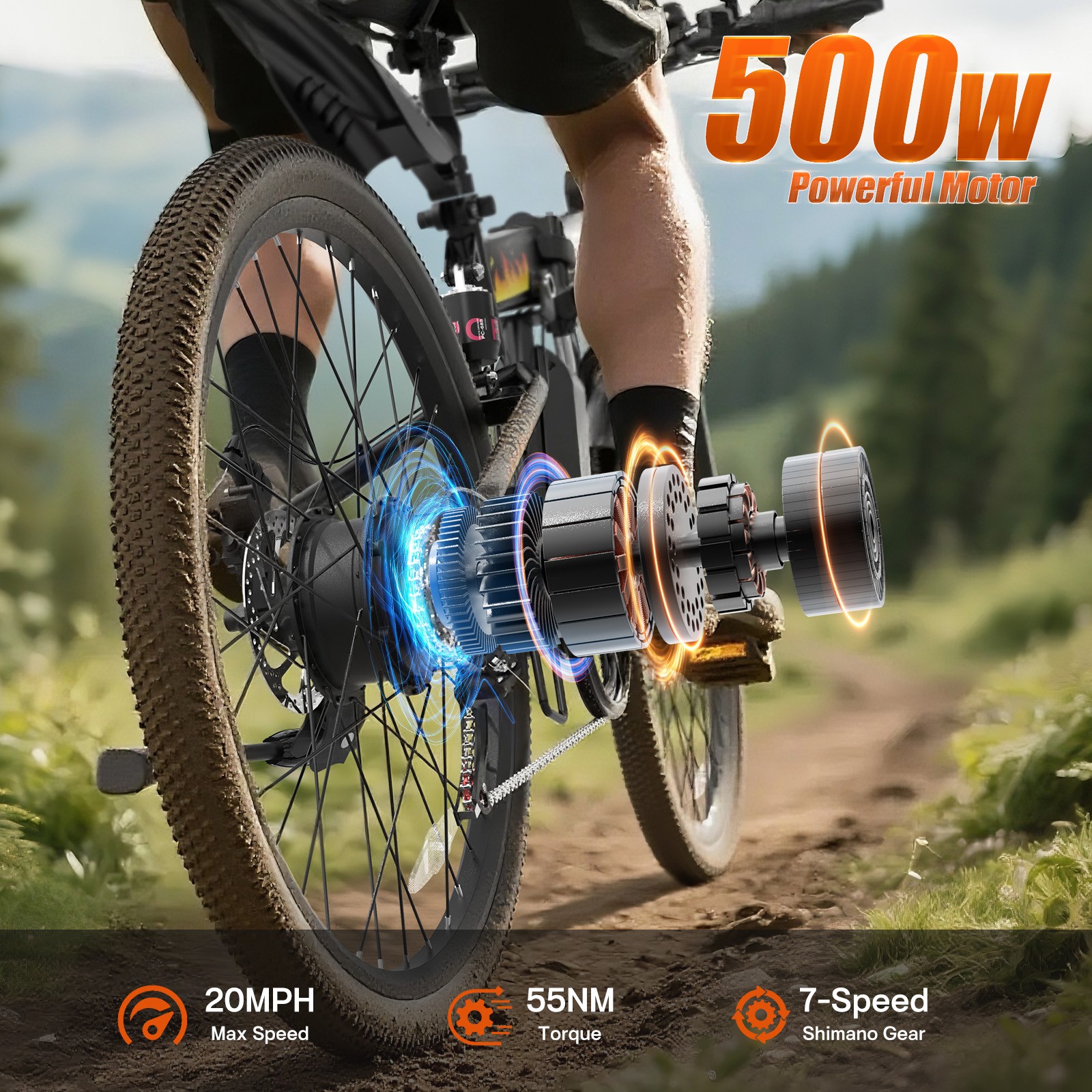 26"500W 48V 7.8Ah 7-Speed Folding Mountain Lightweight Electric bikes for adults
