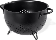 5 Quart Metal Colander Strainer with Handles Self Draining Black