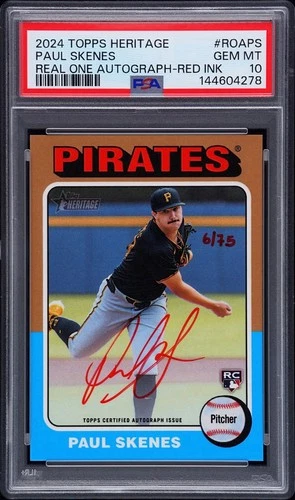 2024 Topps Heritage PAUL SKENES Real One ROOKIE AUTO Red Ink /75 PSA 10