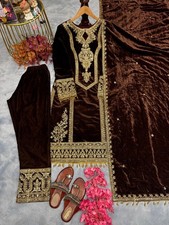 Indian Pakistani Designer Velvet Suit Bollywood Wedding Party Wear Salwar Kameez