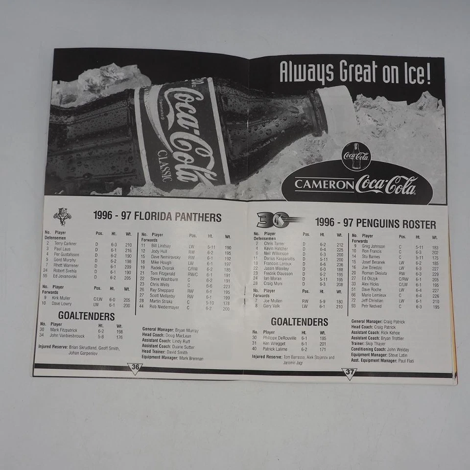 Pittsburgh Penguins Ice Time Game Program 1996-1997 Florida Panthers  - Image 3 of 3