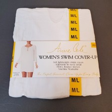 Anne Cole Womens Swim Cover-Up SZ M/L White Rayon Crinkle Flowy Long Sleeve