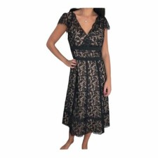 New ANN TAYLOR LOFT 2  S CLASSIC Black LACE COCKTAIL DRESS Lined Midi Party XS