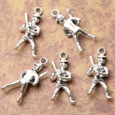 25 11mm Tibetan silver plated baseball player charm pendants 10pcs EF3548