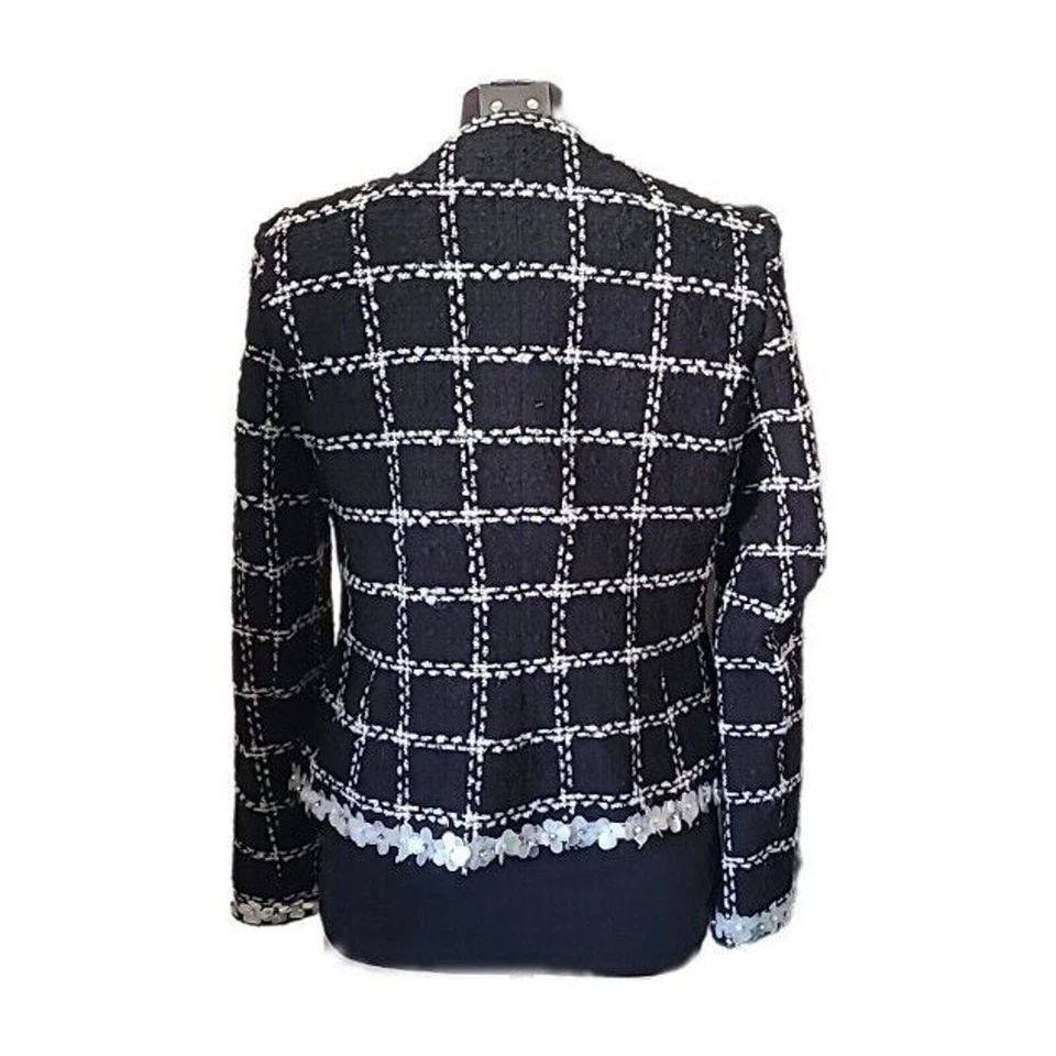 Blazer De Colección Karen Kane Lifestyle Boucle Negro Lentejuelas, Flores Perla HERMOSO Talla 6 Foto 3 de 4