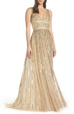 MAC DUGGAL 4906M 4906D Nude Pale Gold Sequin Beaded Embellished Ball-Gown 8 M