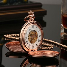 Steampunk Double Hunter Automatic Mechanical Skeleton Metal Pocket Watch