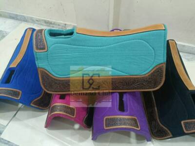 Western All Colors Teal Felt 1  Thick Saddle Pad With Carved Leather Wear Edge