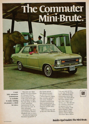 #ad 1969 Vintage Print Ad Buick#x27;s Opel Kadett The Commuter Mini Brute Green Elephant $9.95