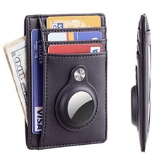 Slim Minimalist Front Pocket Wallet with Built-in Case Holder for AirTag Black