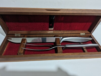 Vintage Gerber Legendary Blades 2 Piece Carving Set - Walnut Box - Turkey Roast 