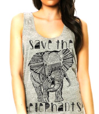 Save the elephant tank top- Queen Apparel- 100 cotton
