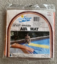 Vintage Intex The Wet Set Air Mat Inflatable Pool Float Orange Mattress 1984 NOS