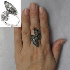 Sterling Silver Double Leaf Marcasite Ring