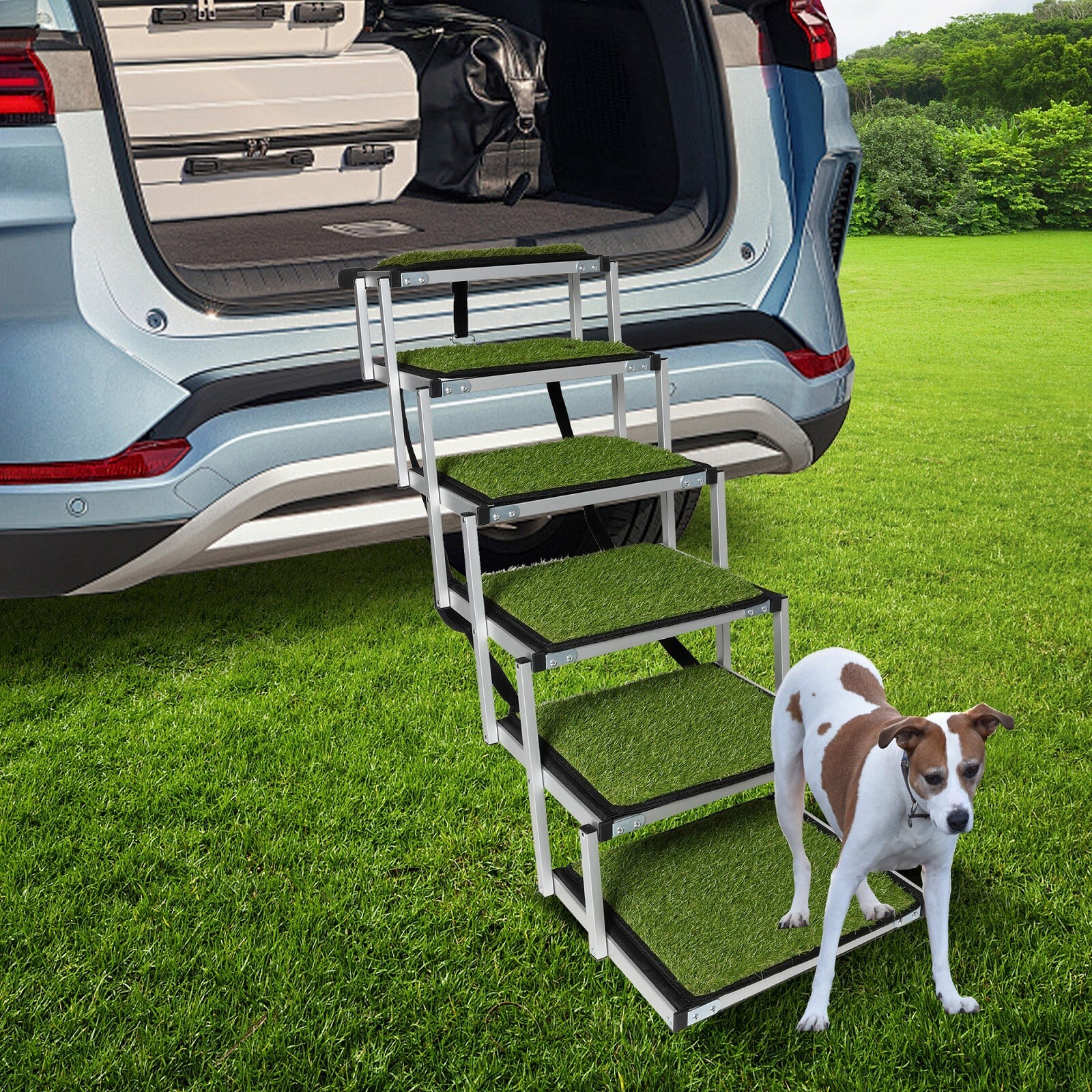 CARSTY Folding Dog Step Stairs Artificial Turf w/ Aluminum Frame for Trucks SUVs