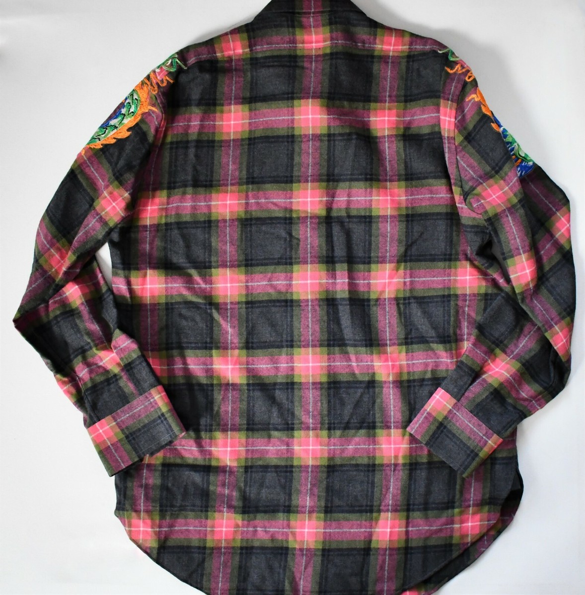 NEW Authentic GUCCI DRAGON-EMBROIDERED CHECK Printed Wool Men's