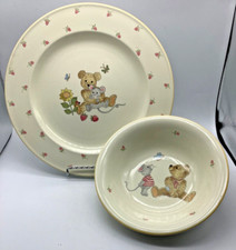 Mikasa TEDDY Child's Dinner Ware 2 Piece Ceramic Set Plate 9.75   Bowl 6.75  